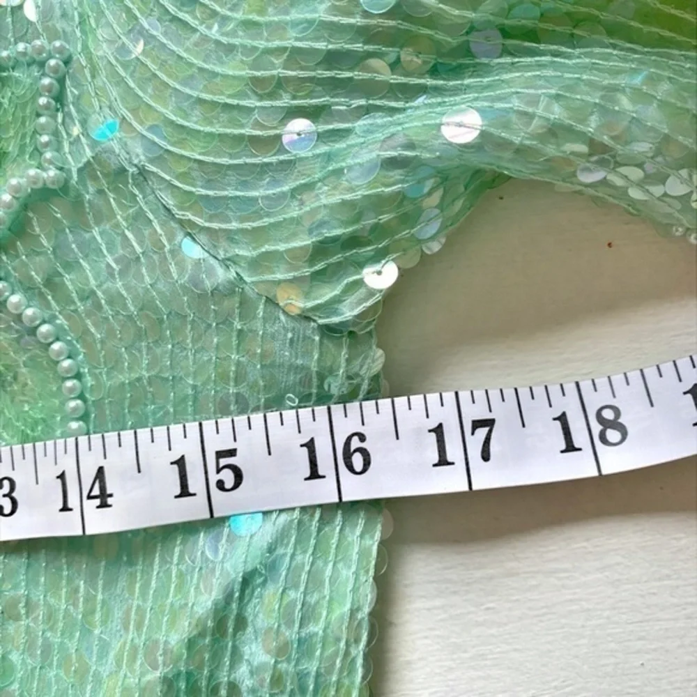 Scala Vintage Fully Sequined Mint Green Short Sleeve Top with Pearl‎ Accents - Picture 13 of 13